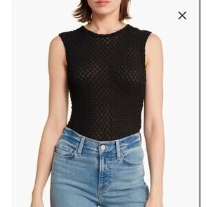 NWT FRAME Denim Sleeveless Mesh Top in Navy SZ S